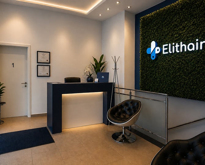 Der Empfangsbereich der Elithair Haartransplantation Anlaufstelle in Berlin