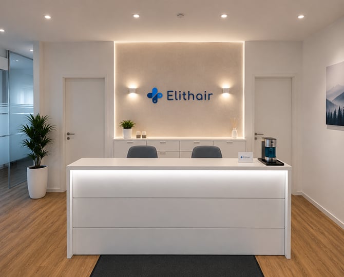 Der Empfangsbereich der Haartransplantation Anlaufstelle von Elithair in München