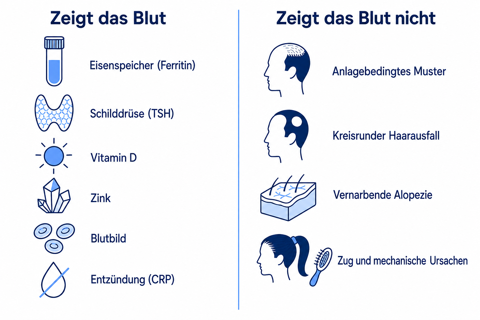 Infografik: Was eine Blutuntersuchung bei Haarausfall zeigt und was sie nicht zeigt