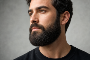 Hombre con barba completa y cuidada como ejemplo de crecimiento de barba estimulado