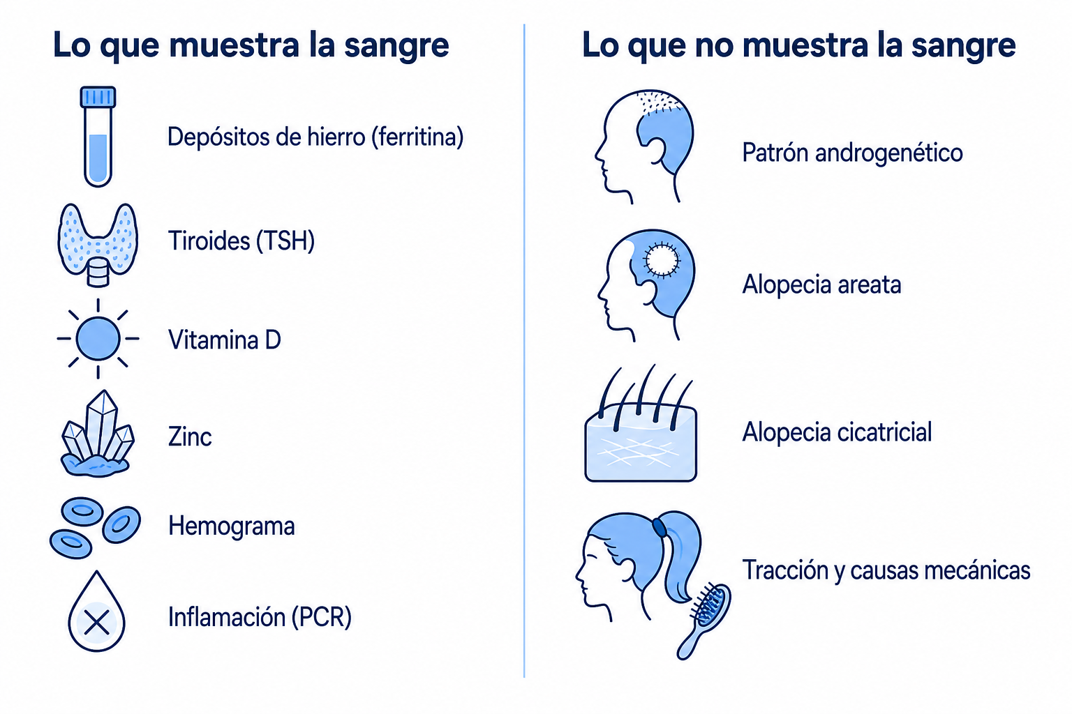 Infografía: qué muestra un análisis de sangre en la caída del cabello y qué no muestra