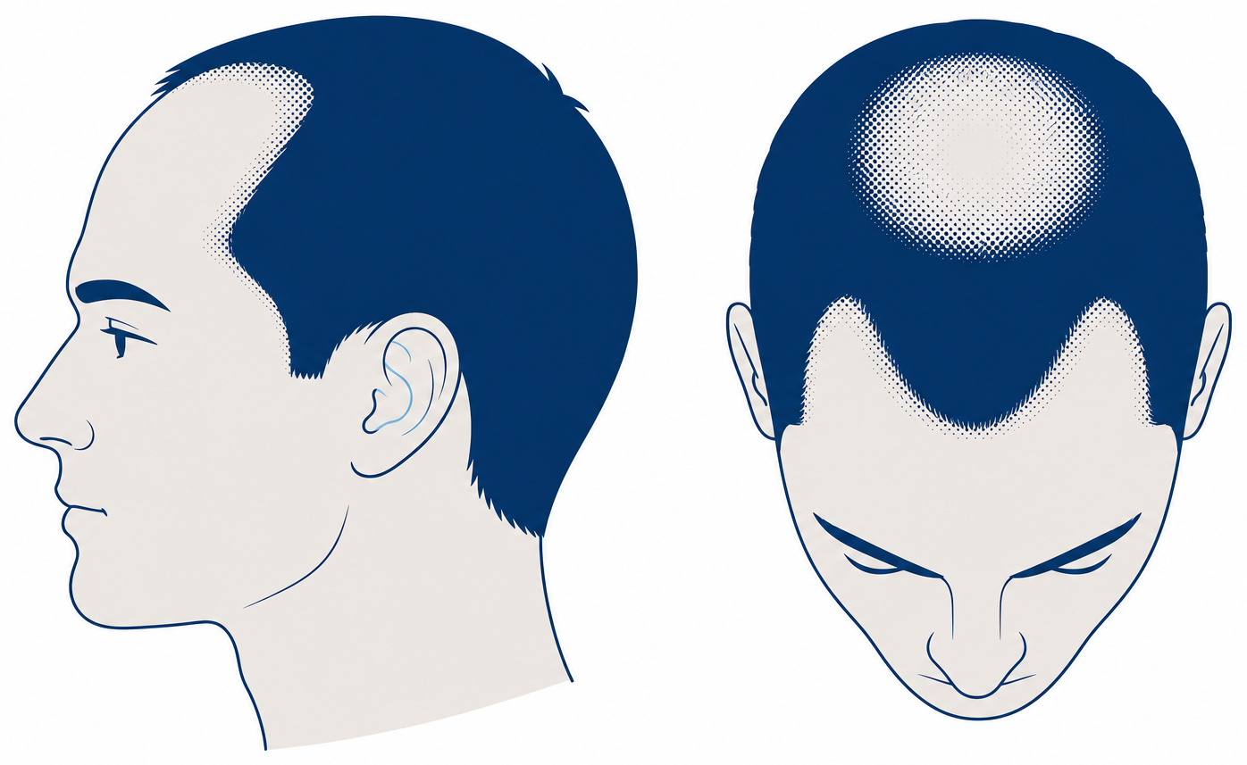 Norwood 3 Vertex de profil et vu du dessus : récession en M plus vertex qui s'éclaircit