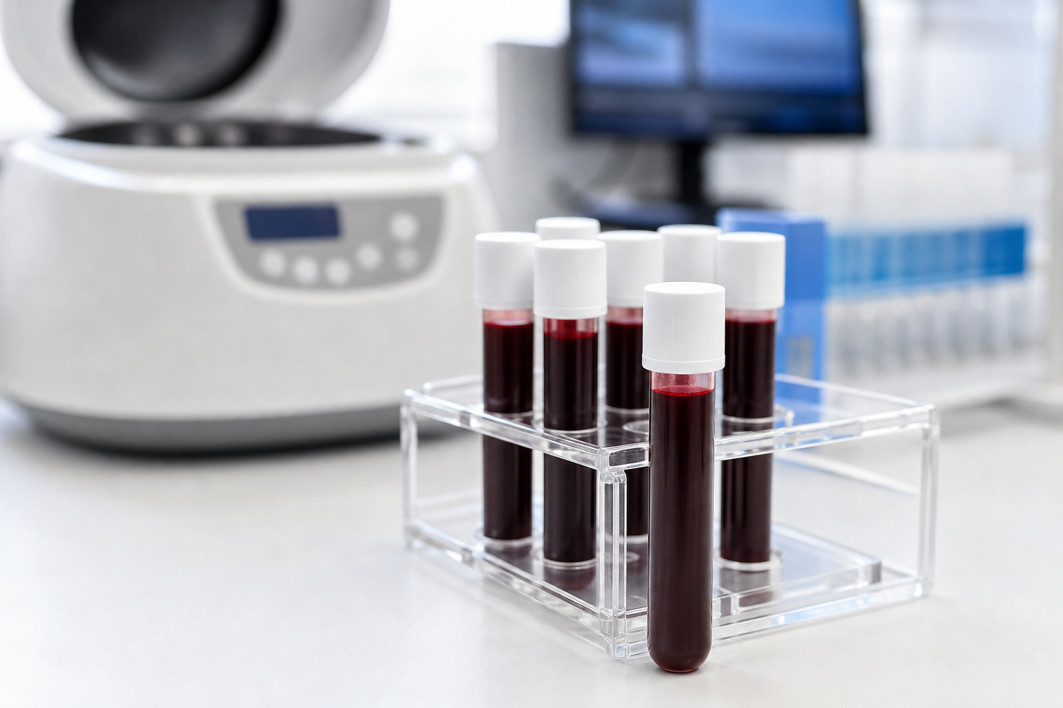 Provette di sangue in laboratorio per gli esami nella caduta dei capelli