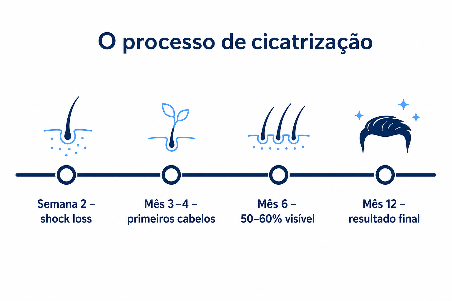 Processo de cicatrização após um transplante capilar, do shock loss ao resultado final aos doze meses