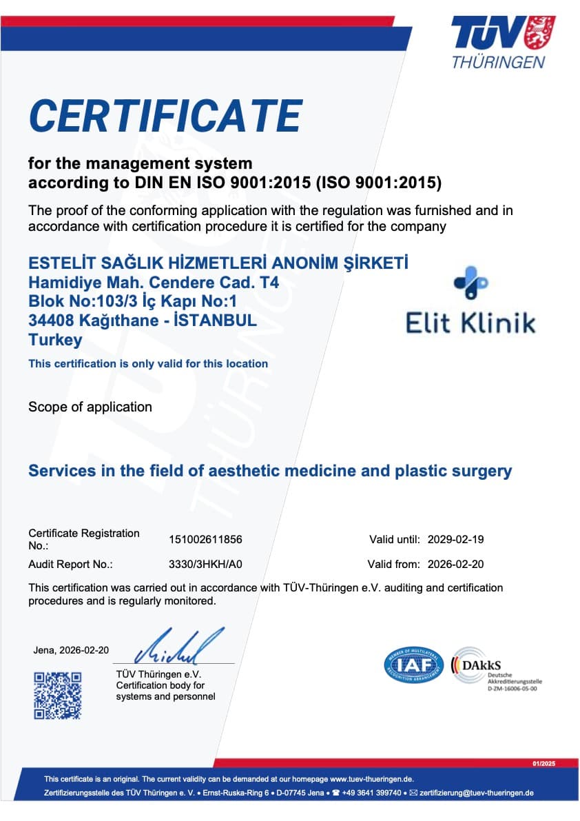 TÜV Thüringen certification of the Elithair hair transplant clinic