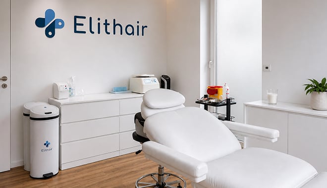 Treatment room at the Elithair PRP location in Hamburg