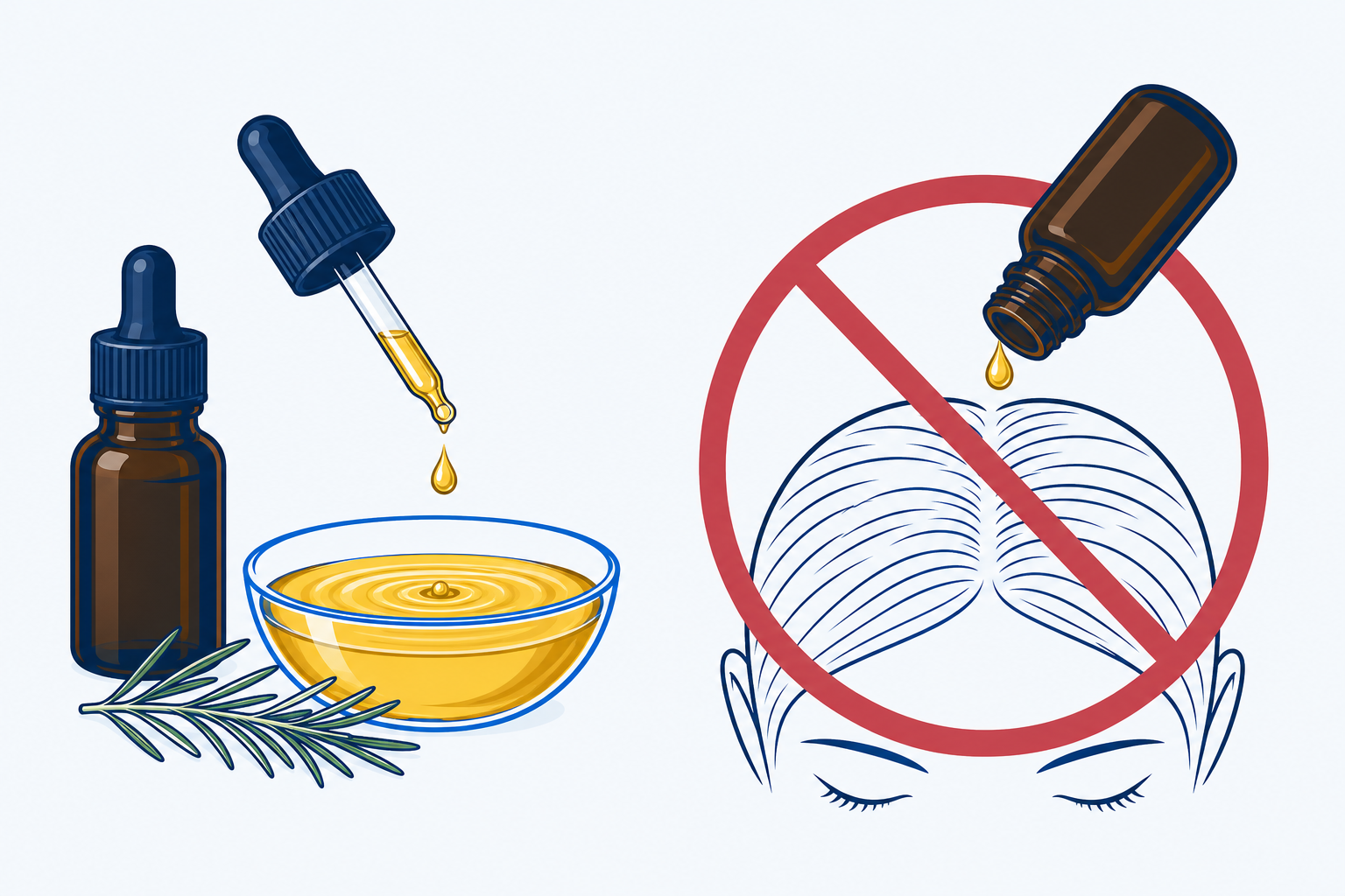 Illustration of dilution: a drop of essential rosemary oil falling from the pipette into a bowl of carrier oil