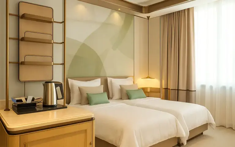 A modern double room at the Elitoria Hotel