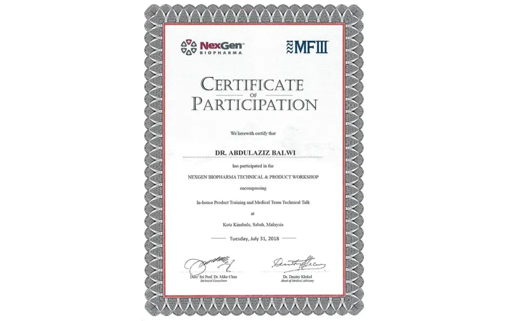 Dr. Balwi Certificate 4