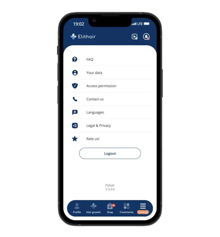 The front screen of the Elithair app for hair transplantation