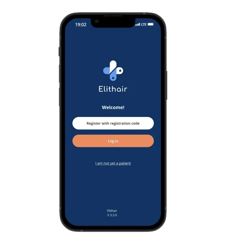 The login screen of the Elithair app for hair transplantation