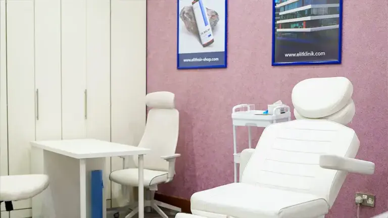 Treatment room at the Elithair PRP location in Birmingham