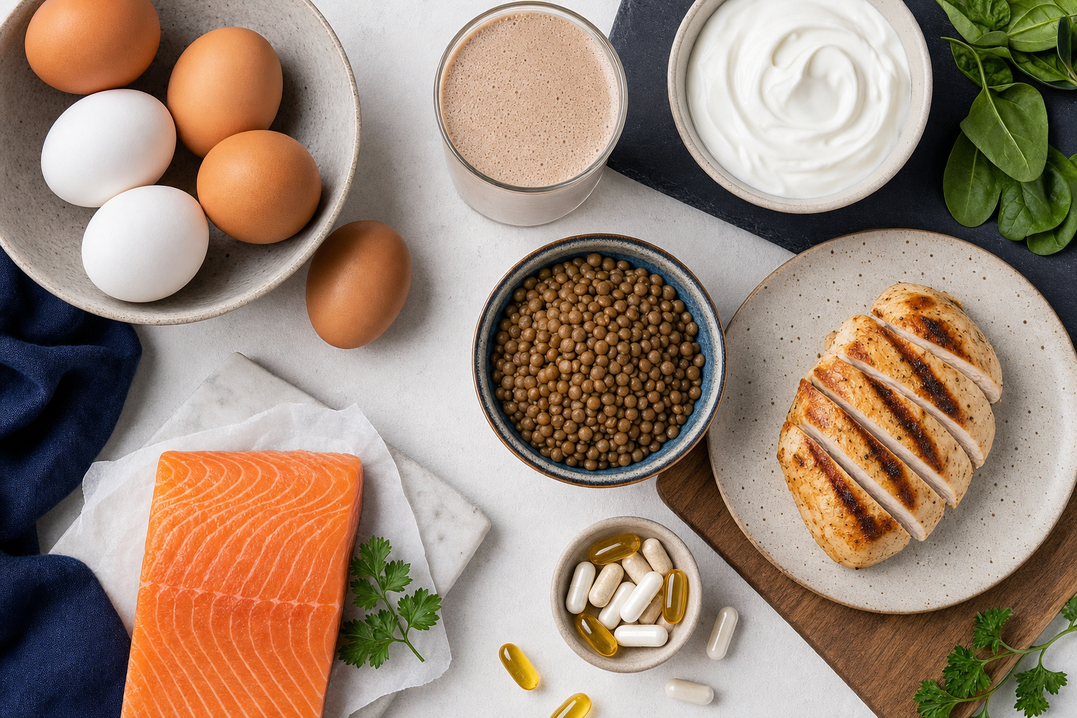 Protein-rich foods and supplements that help protect hair during weight loss.