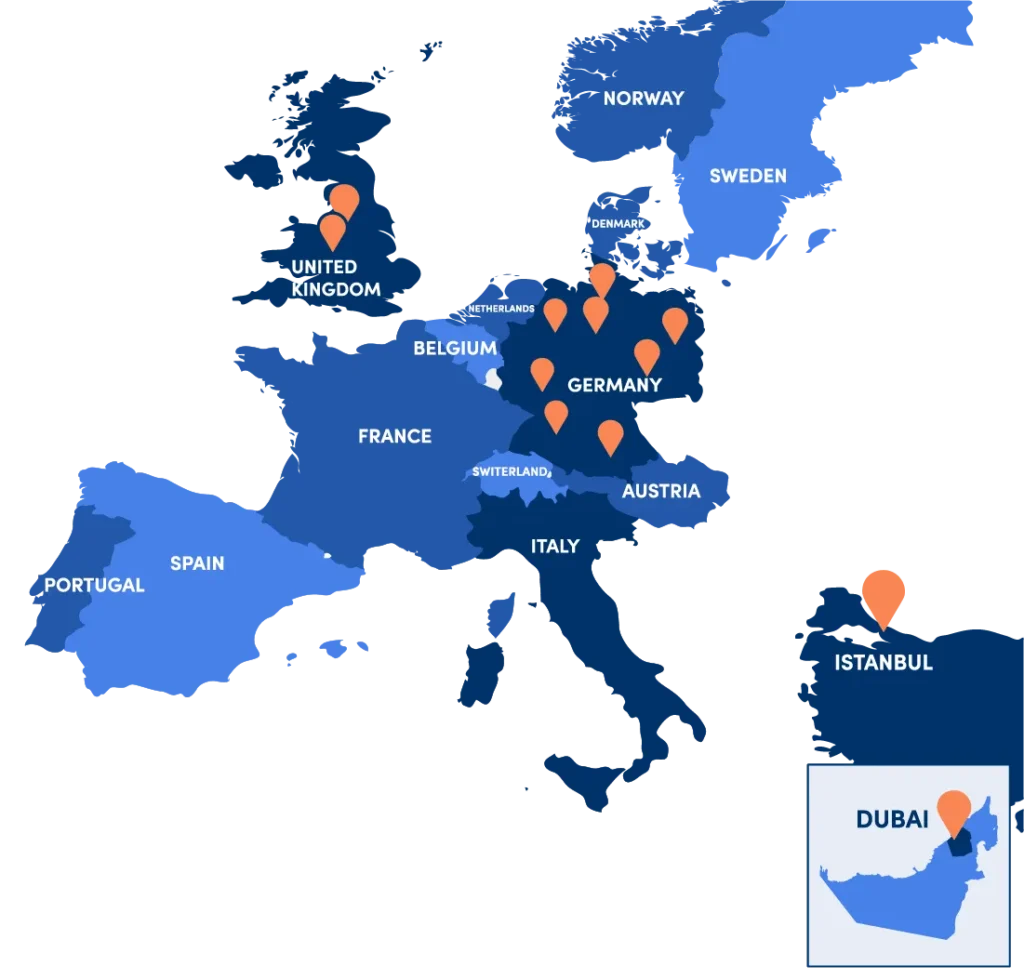 Image shows a world map with all Elithair clinics and international locations