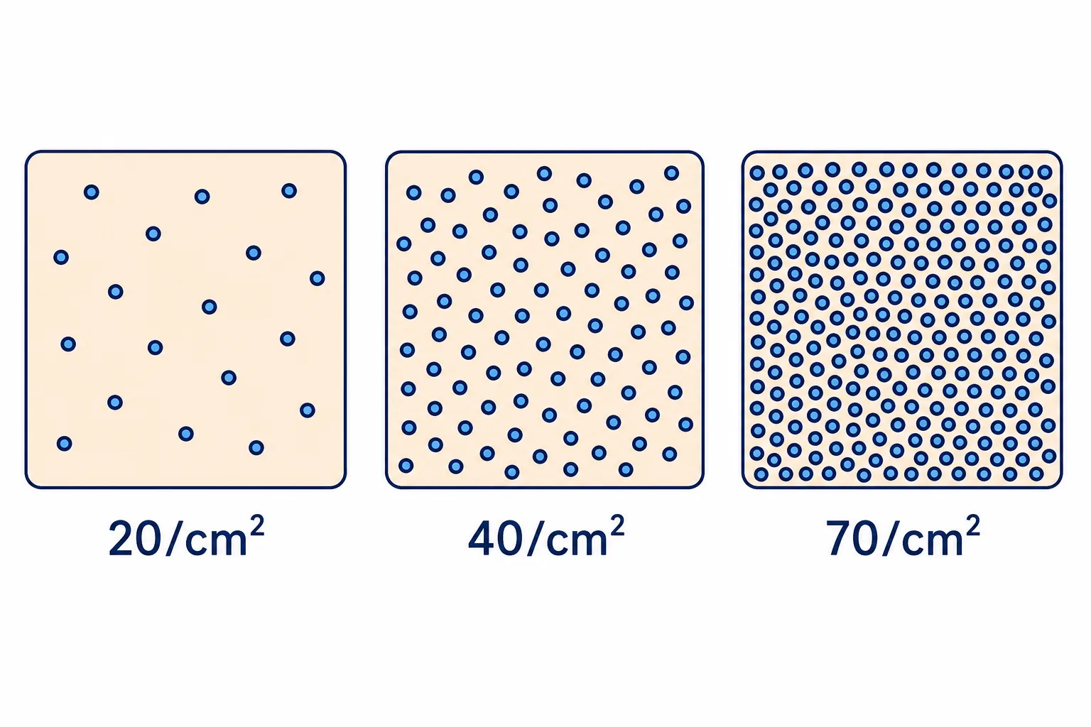 Comparison of three scalp sections with increasing density of 20, 40 and 70 grafts per square centimeter