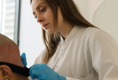 Médico de Elithair revisando la zona donante de un paciente