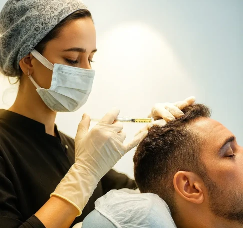 Especialista de Elithair aplicando el tratamiento PRP a un paciente